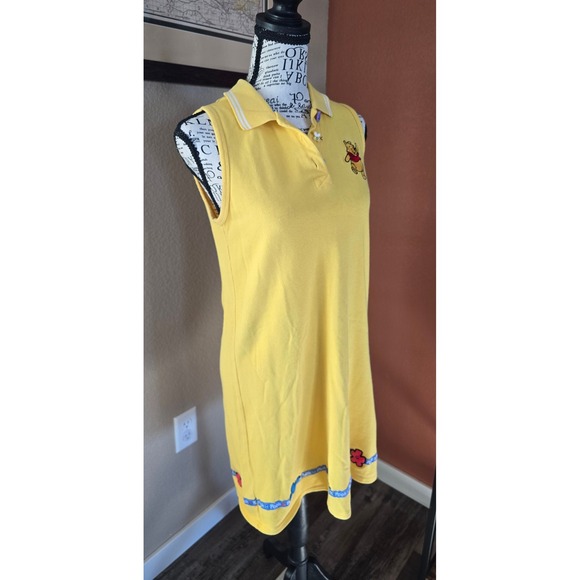 Vtg Y2K Disney World Pooh Yellow Sleeveless Polo Dress Girls XL/Womens SM - Picture 2 of 16